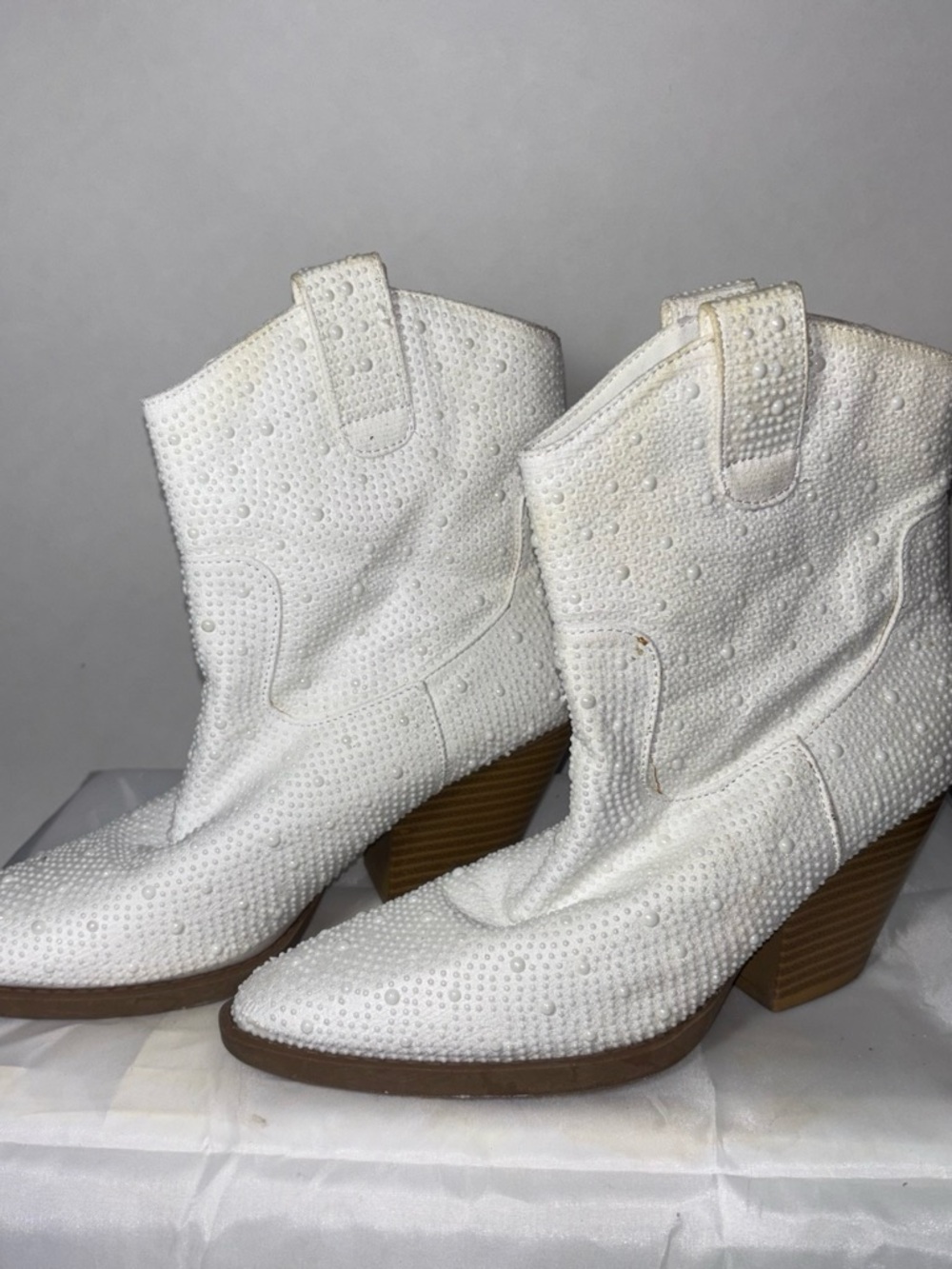 Forever 21 White Rhinestone Western Ankle Booties